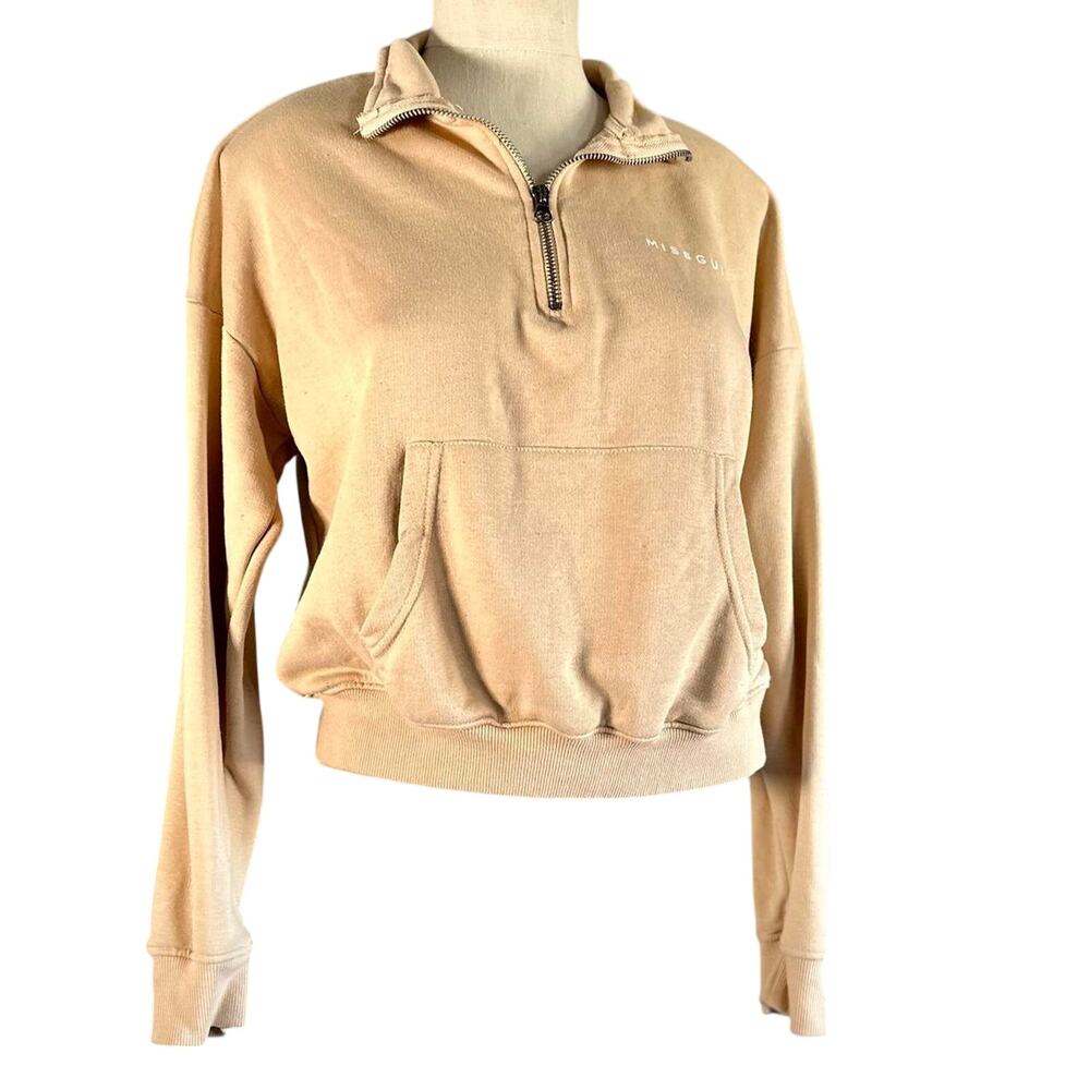 Womens Sweatshirt Size 4 Tan Cropped Front Pocket Workout Outdoors Hiking Earthy